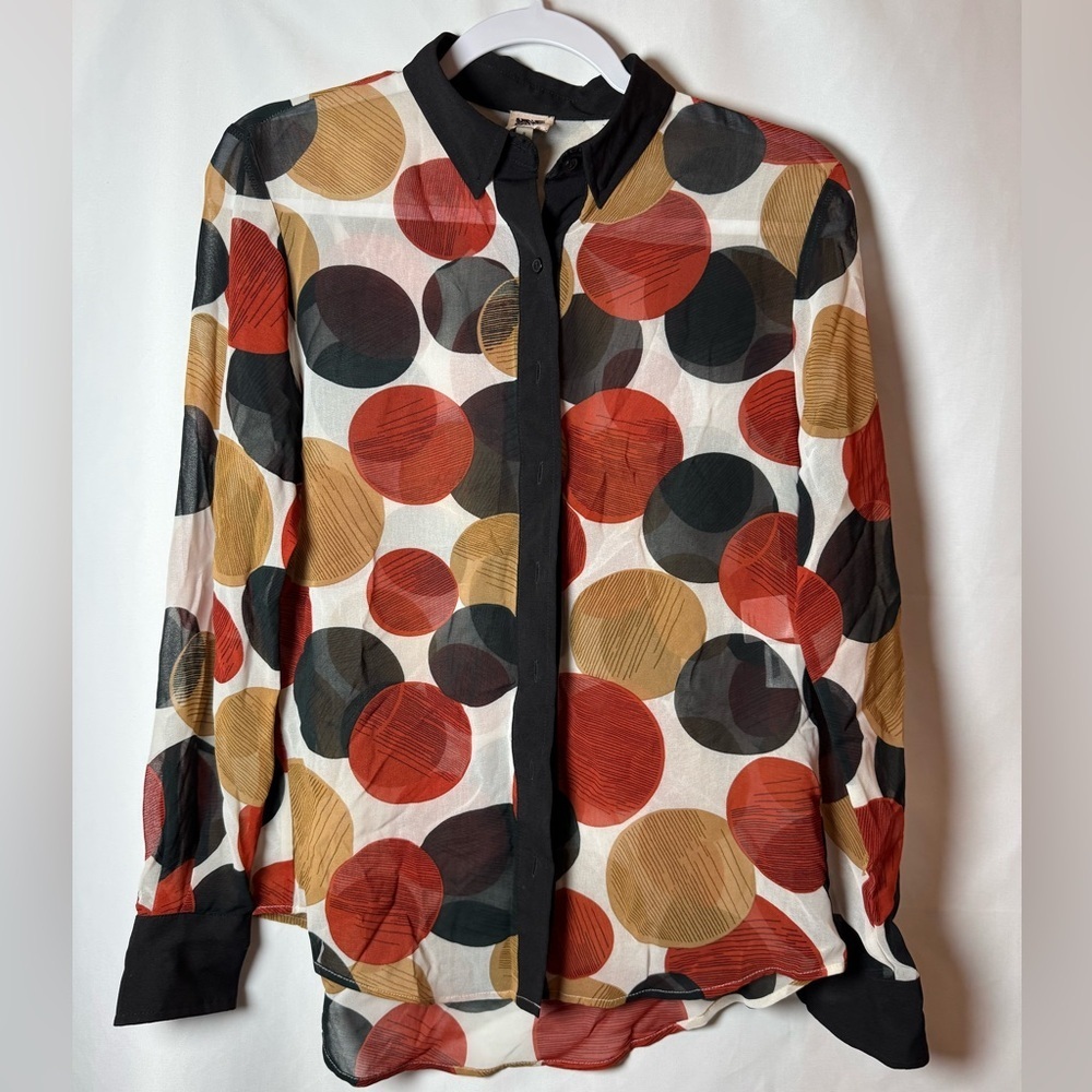Anne Klein Multicolor Polka Dot Sheer Blouse 8
